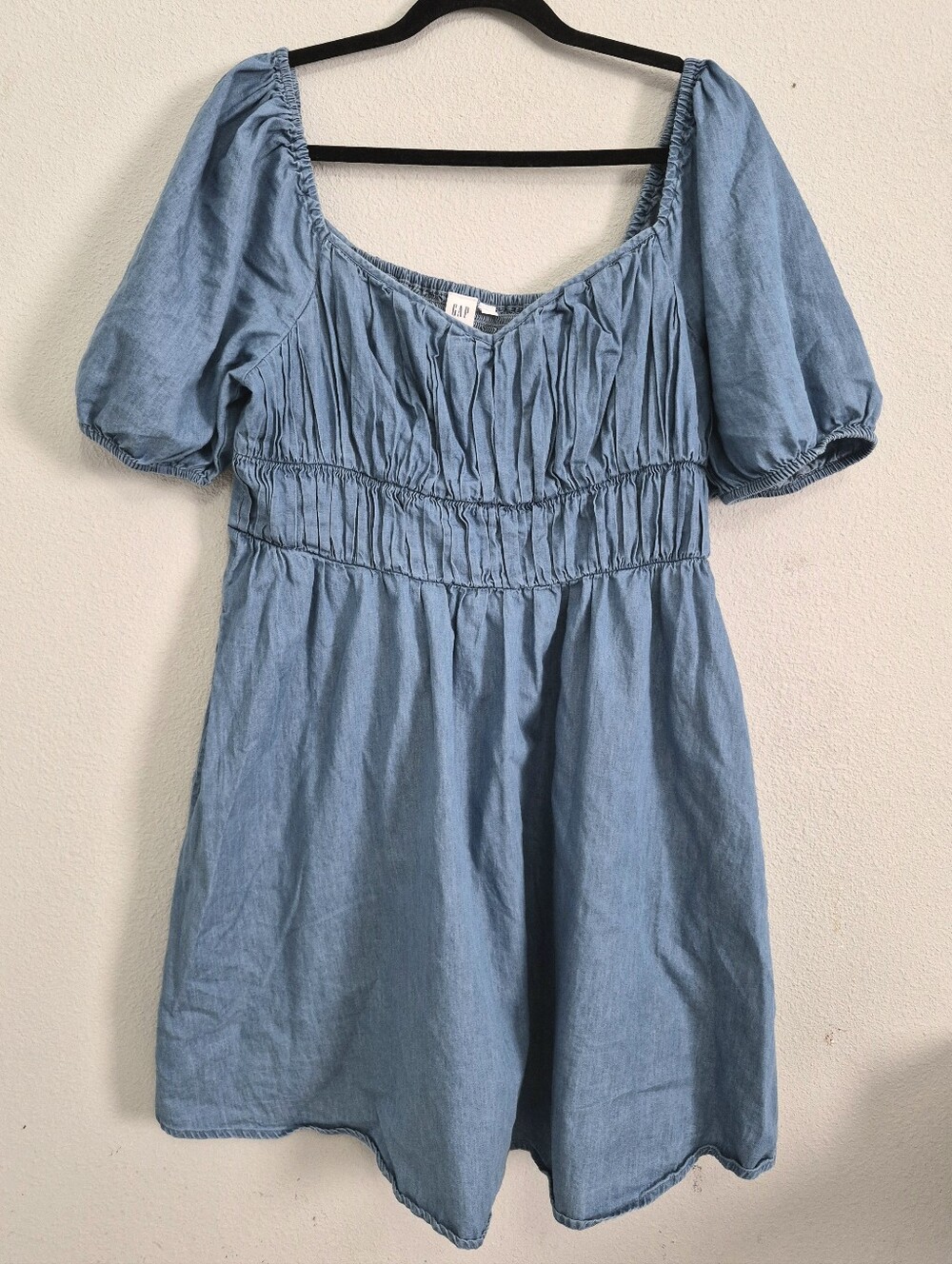 Gap Factory Puff Sleeve Sweatheart Mini Dress Denim Indigo Large Cottagecore